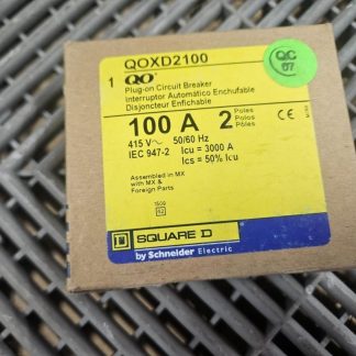 New Square D QOXD2100 Two Pole Circuit Breaker 100A / 415V / 50/60 Hz - New