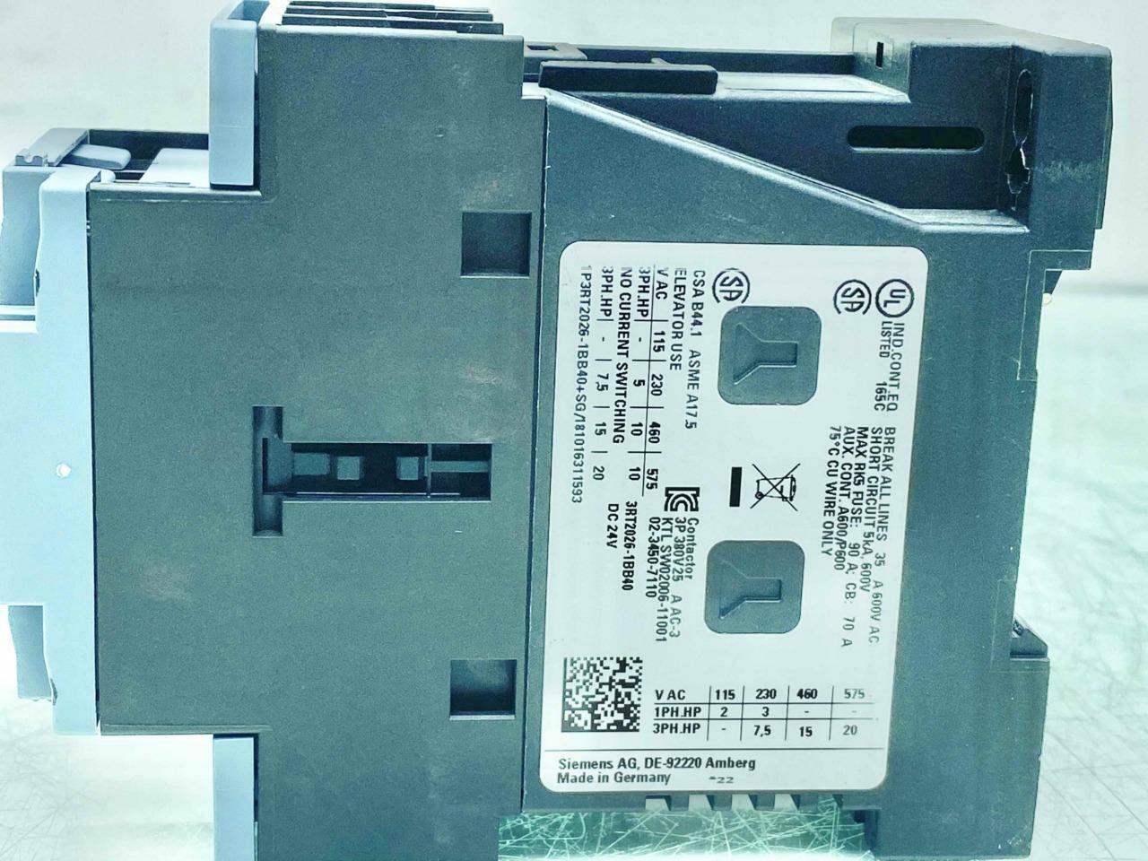 Siemens 3RT2026-1BB40 Contactor 24DC 3-Phase 400 VAC 1 NO 1 NC - Used - Image 4