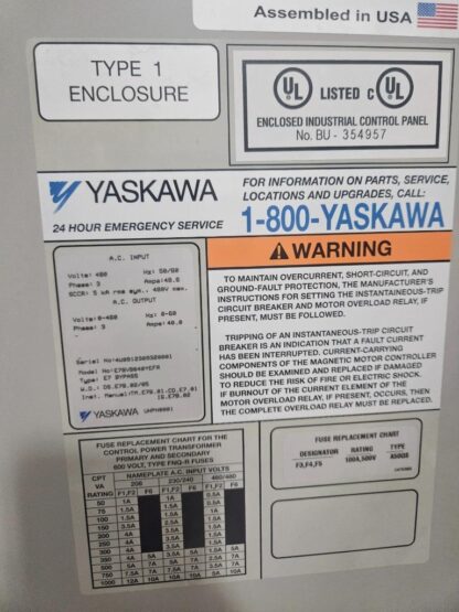 Yaskawa 30 HP / 480V Bypass VFD Drive E7BVB040YEFR / CIMR-E7U4018 - Used - Image 19