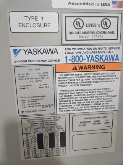 Yaskawa 30 HP / 480V Bypass VFD Drive E7BVB040YEFR / CIMR-E7U4018 - Used - Image 4