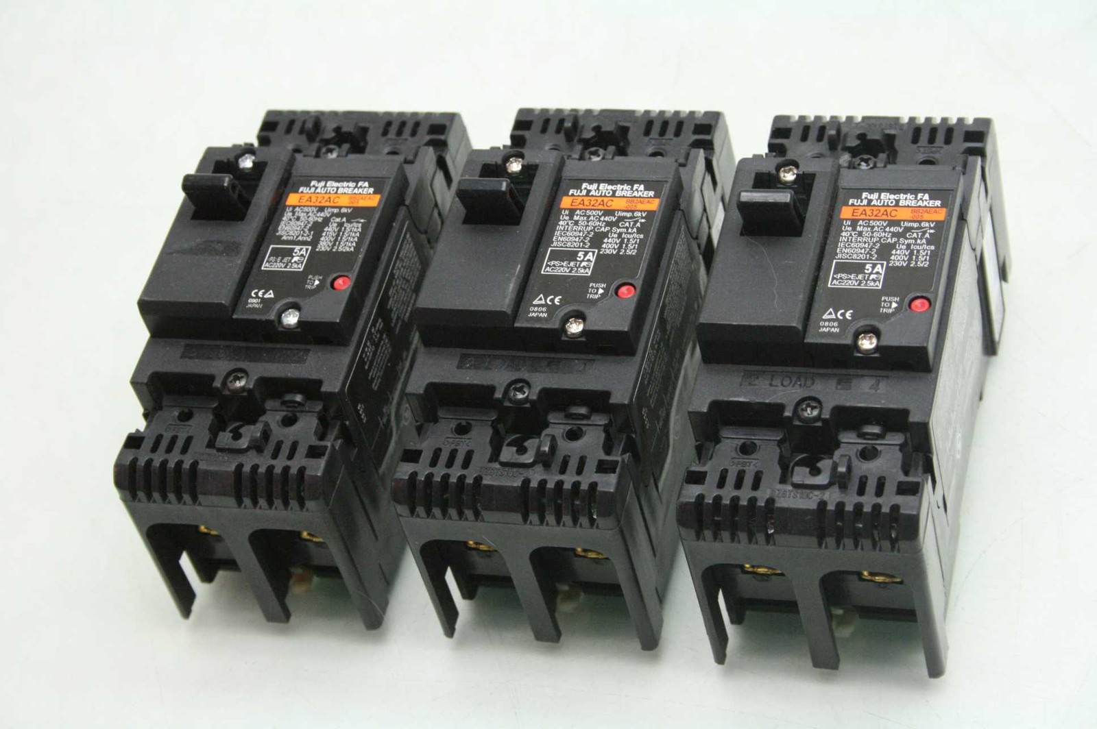 3 Fuji Electric EA32AC-BB2AEAC-005 Industrial Circuit Breaker 5 Amp 2 Pole - Used