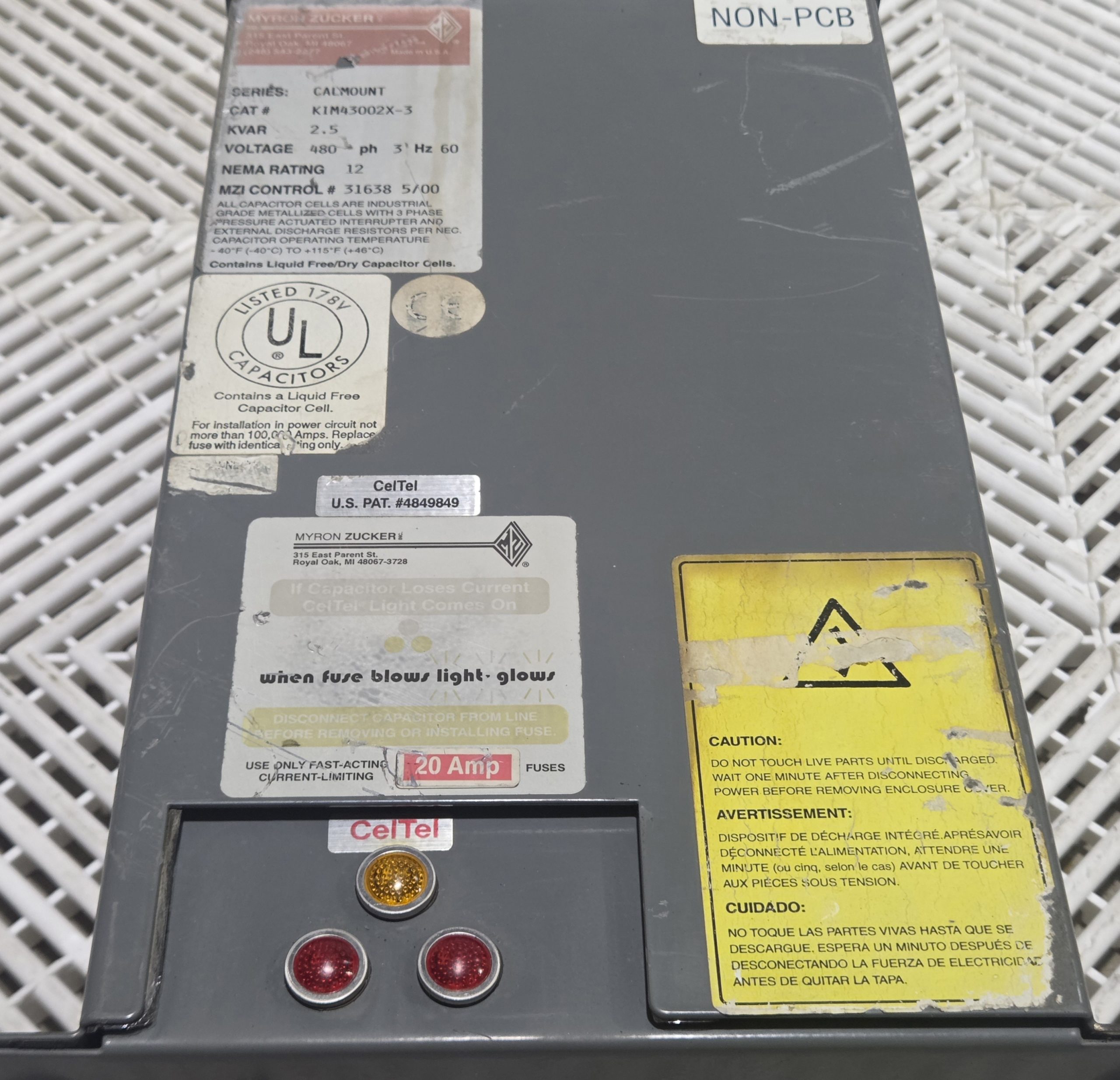 Myron Zucker KIM43002X-3 2.5kVAR 480V 3Ph CALMOUNT Cap Bank Used - Used - Image 16