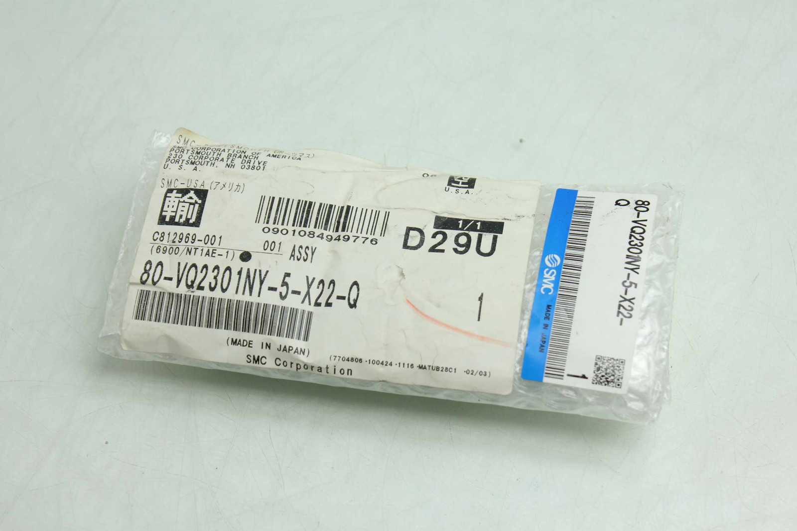New SMC 80-VQ2301NY-5-X22Q Manifold Mount Plug-In Solenoid Valve - New