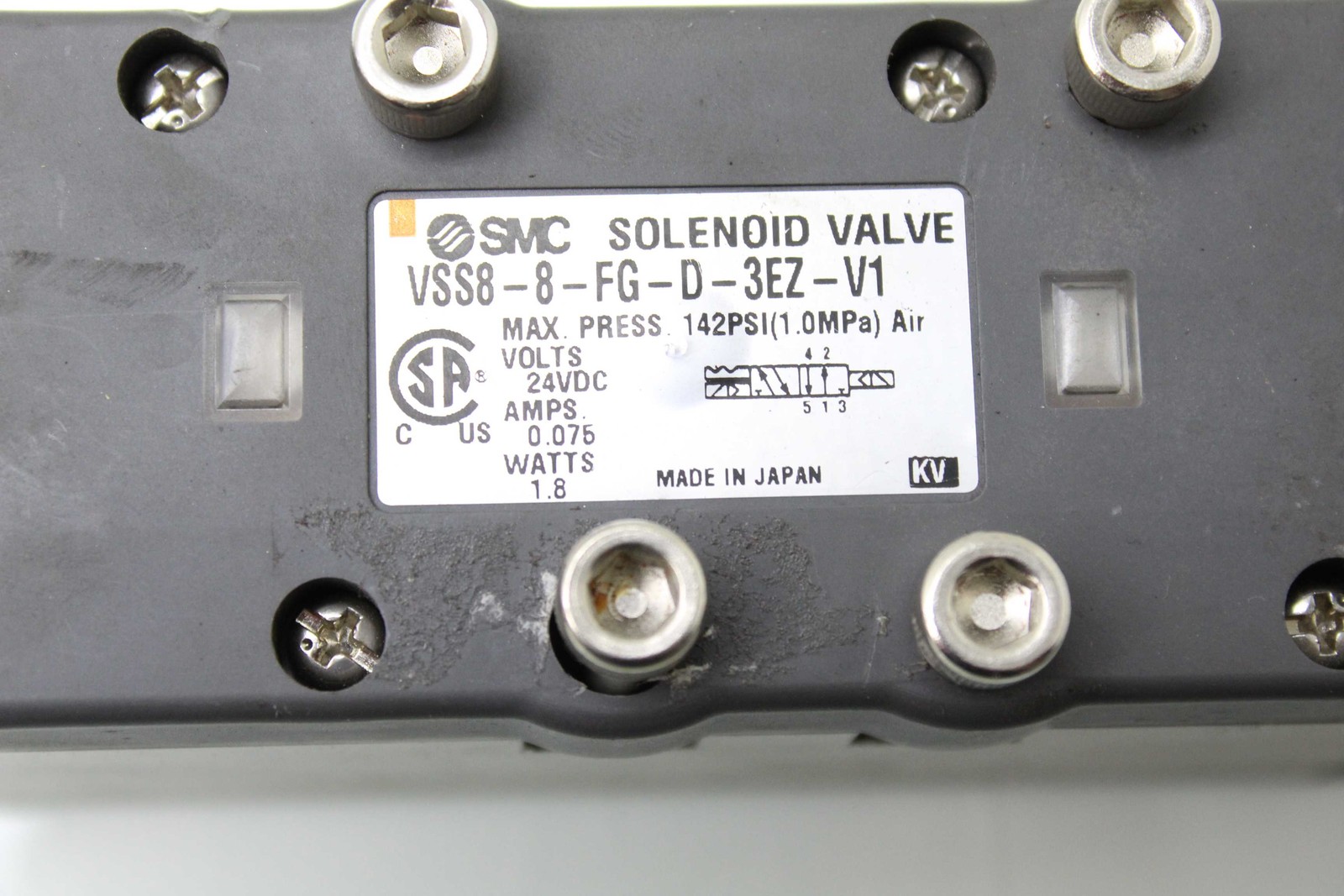 SMC VSS-8-FG-D-3EZ-V1 Solenoid Valve / 24V DC Coil / 142 PSI - Used - Image 7