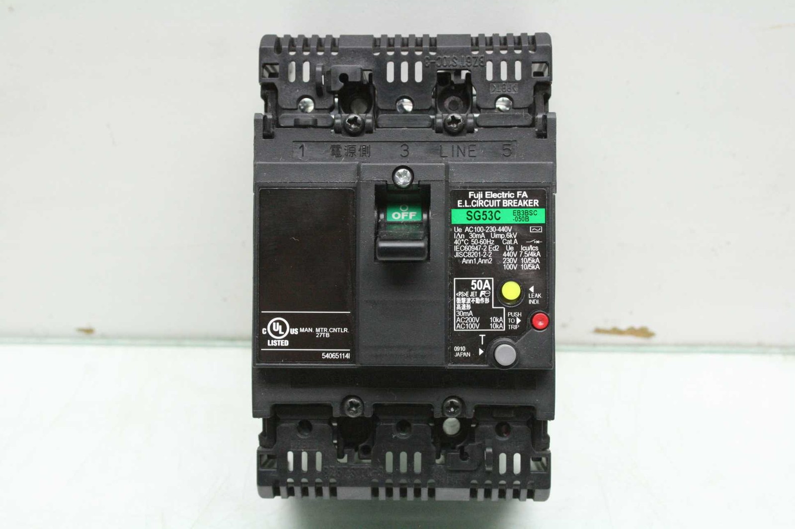 Fuji Electric SG53C-EB3BSC-050B Circuit Breaker 50A to 440V AC 3 Pole - Used - Image 5