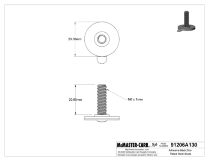 New McMaster 91206A130 Adhesive Backed Zinc Plated Stud M6 x 1 Thread 20mm Long - New - Image 10