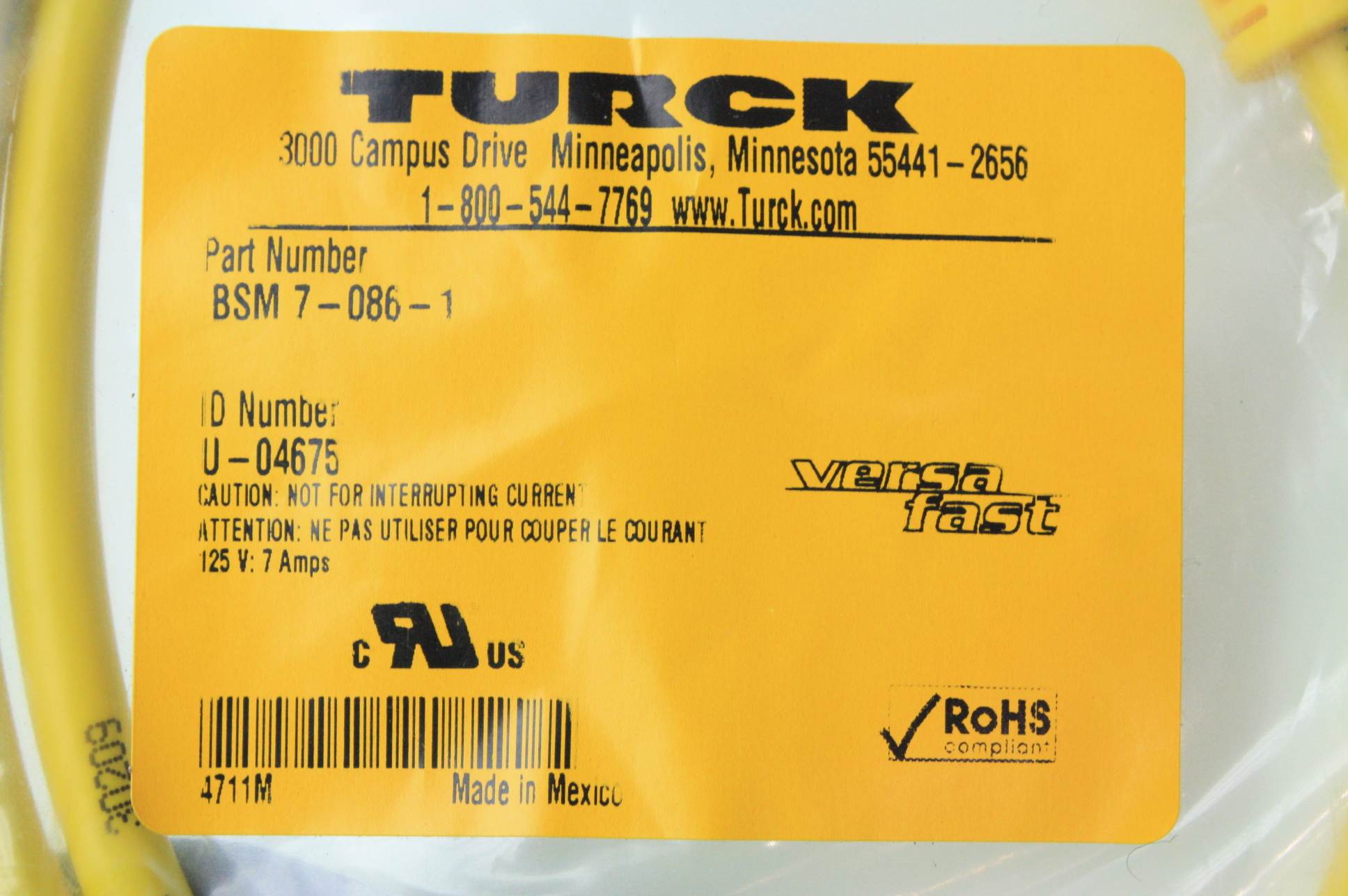 New Turck BSM 7-086-1 Cable / Cordset 7 Pin Male to Pigtail U-04675 - New - Image 9