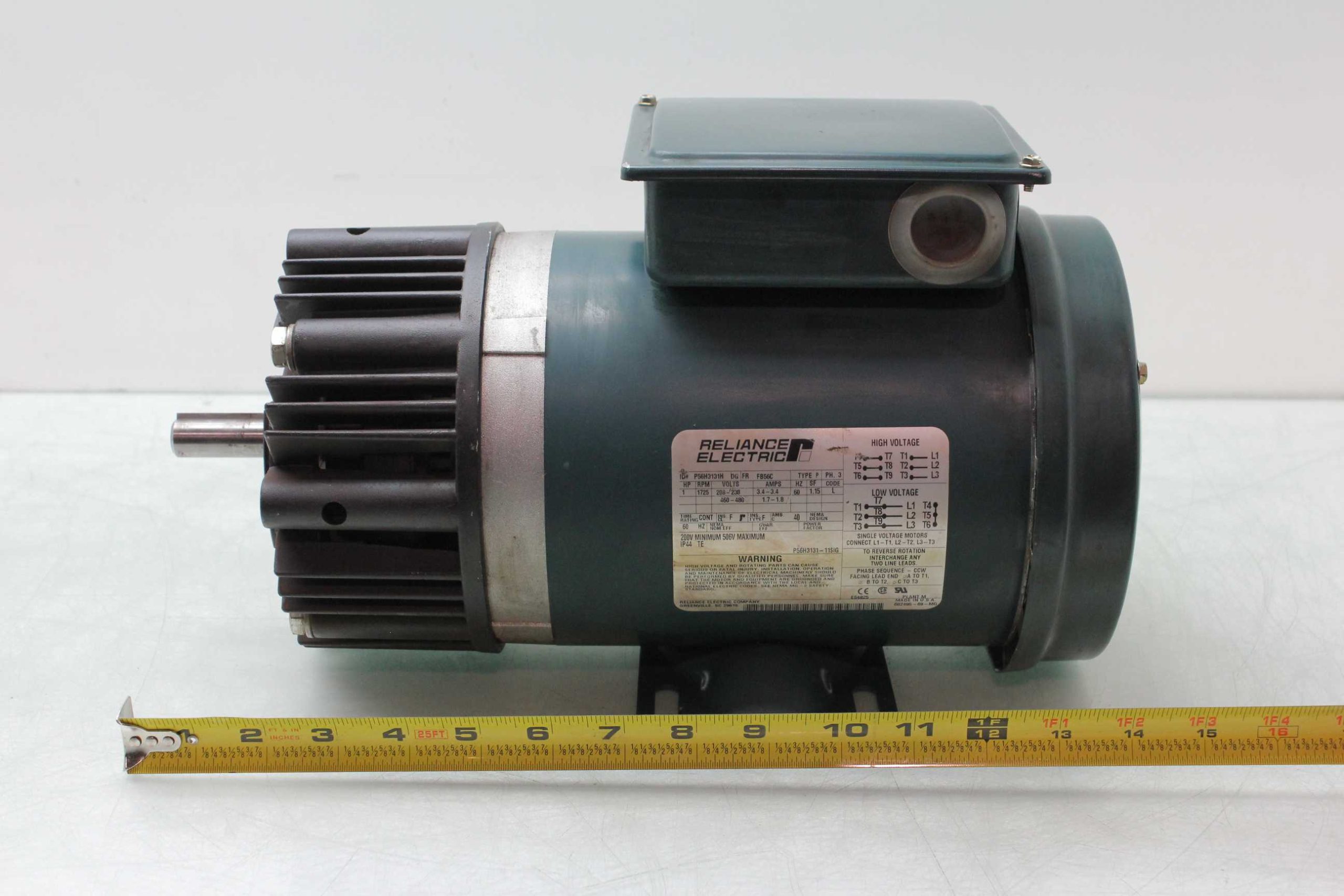 Reliance P56H3131H-DG Motor 230/480V, 1HP, Nema 56C Warner EM50-20 Clutch - Used - Image 8