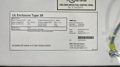 2020 ABB ACS580-0P-240A Enclosed VFD AC Drive 200 HP / 460V Three Phase - Used - Image 20