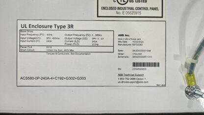 2020 ABB ACS580-0P-240A Enclosed VFD AC Drive 200 HP / 460V Three Phase - Used - Image 5