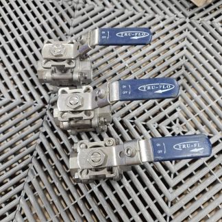 3 Tru-Flow QSM EA-33NF-SE-0.75 Full Port 3 Piece Ball Valves 3/4" NPT 316SS - Used