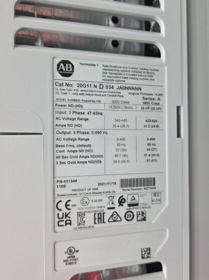 Allen-Bradley 20G11ND034JA0NNNNN Ser A PowerFlex 755 AC Drive 25HP w/Options, US - New other (see details) - Image 22