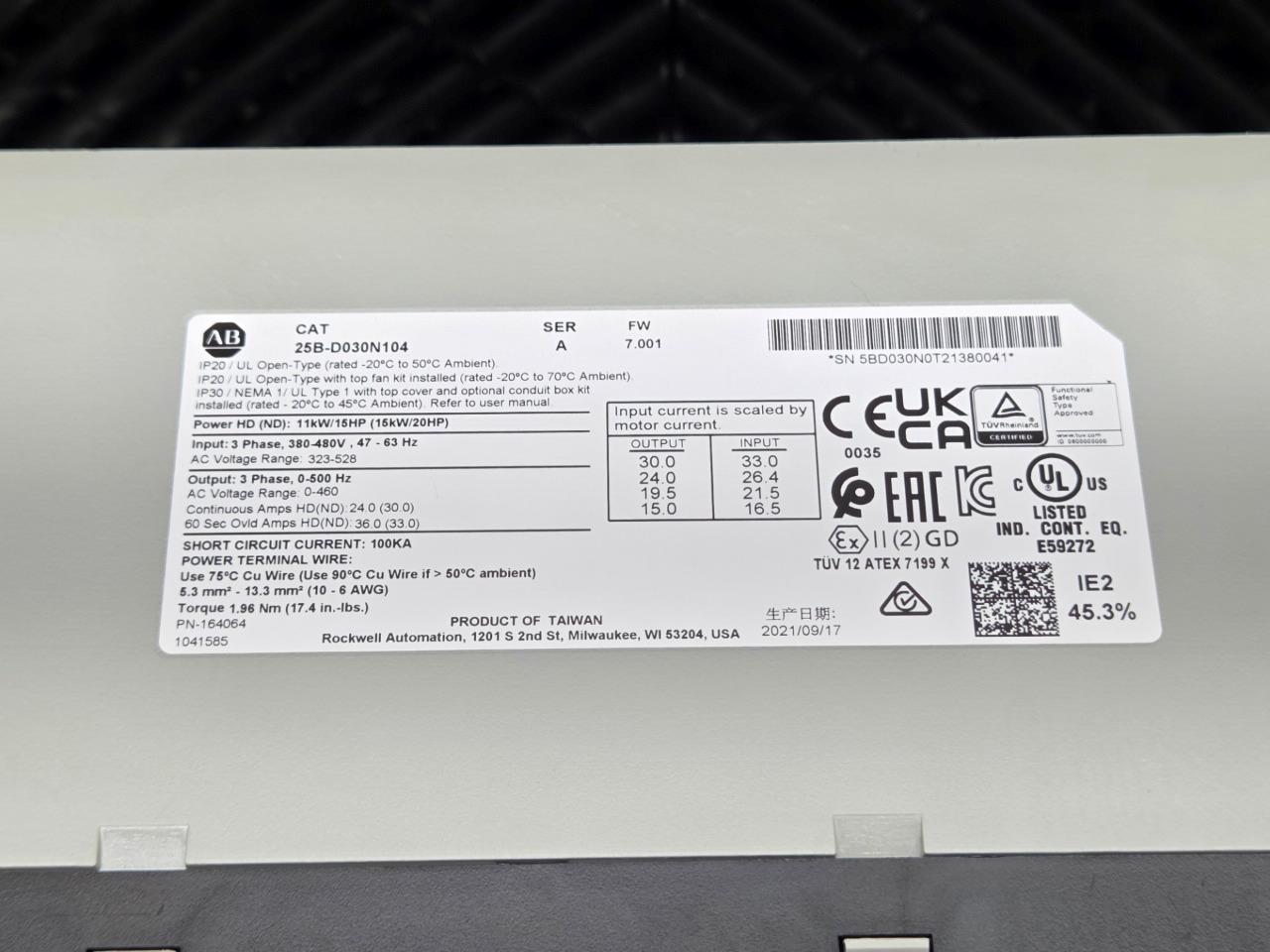 Allen-Bradley 25B-D030N104 Ser A PowerFlex 525 AC Drive 20HP w/Options US Stock - New other (see details) - Image 14
