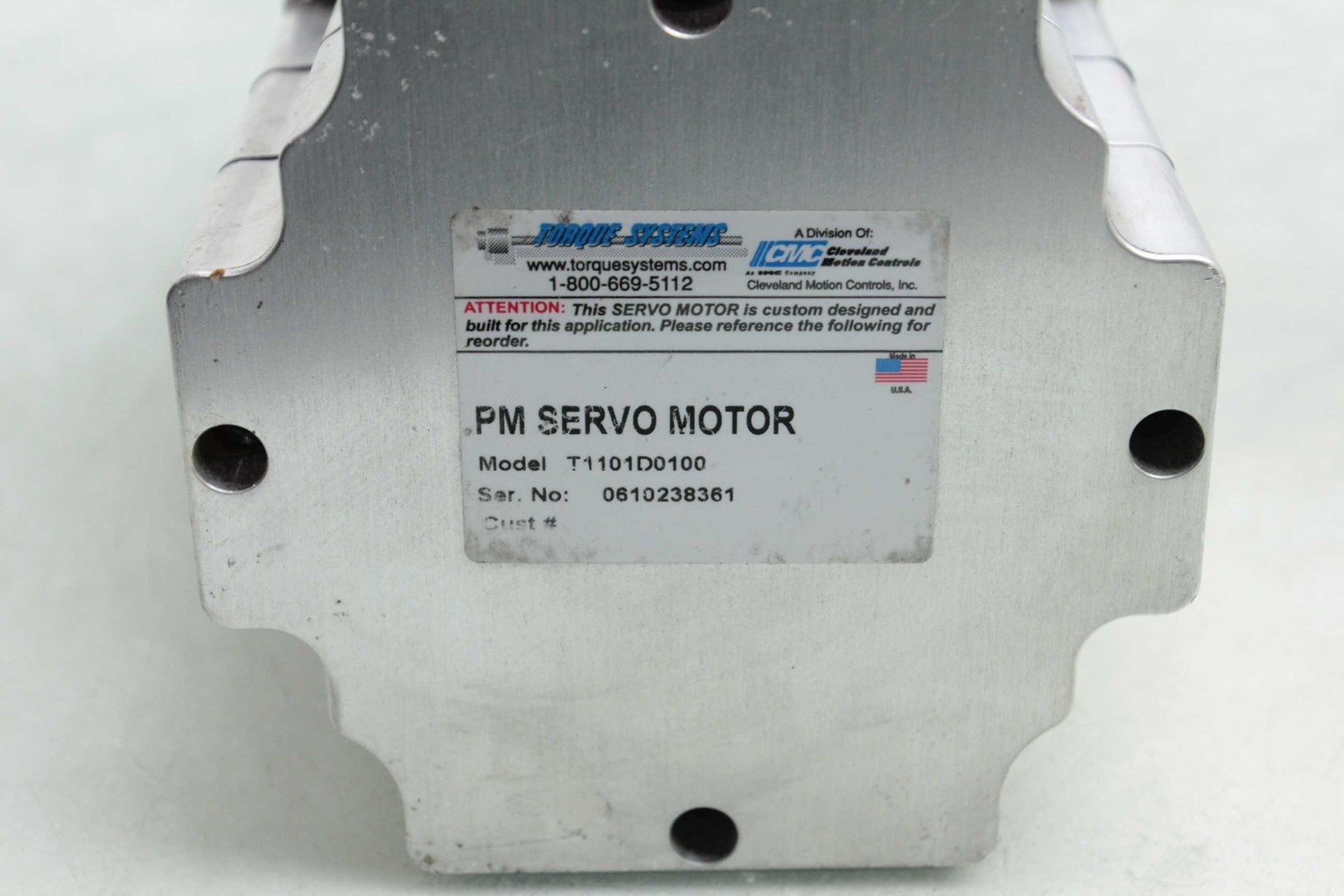 CMC Torque Systems T1101D011 PM Brushless Servo Motor / 24mm Shaft / 125mm Frame - Used - Image 6