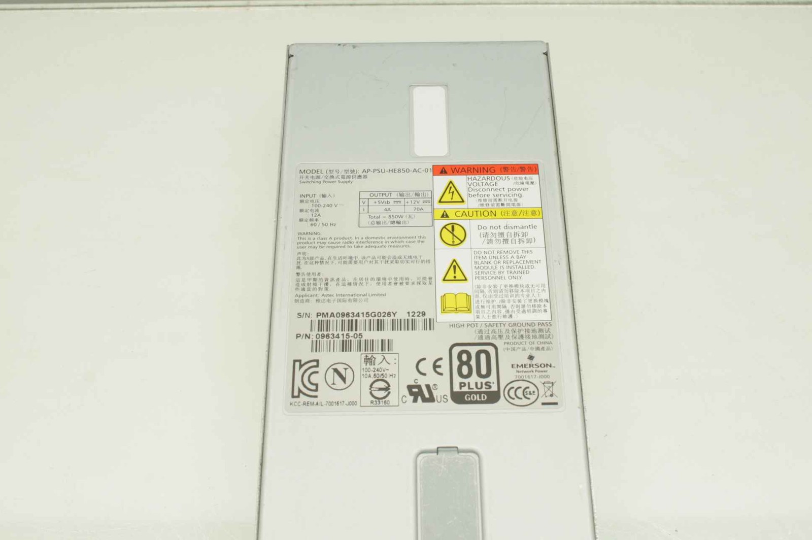 Emerson AP-PSU-HE850-AC-01 850W Power Supply - Used - Image 3