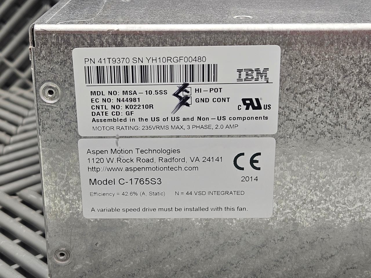 IBM 41T9370 Blower MSA-10.5SS 600W Motor Drive Assembly - Used - Image 9