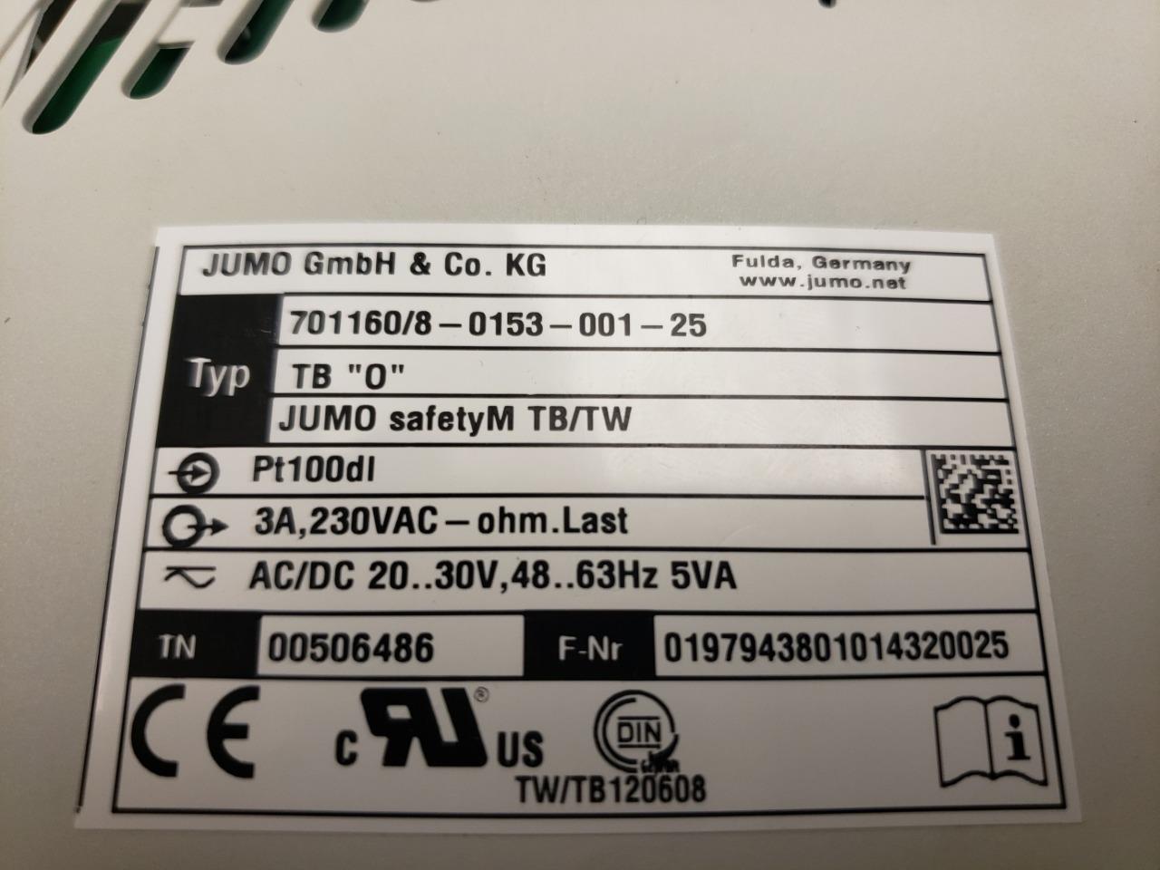 Jumo SafetyM TB/TW Type 701160/8-0153-001-25 Temperature Limiter