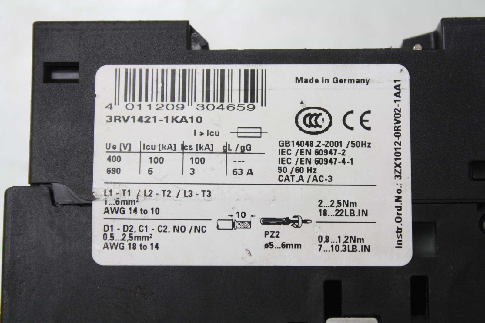 Siemens 3RV1421-1KA10 3 Pole Motor Protector Breaker 9-12.5A Current Rating - Used - Image 7
