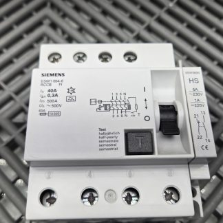 Siemens 5SM1654-6 RCCB 40A 4-Pole 300mA Circuit Breaker w/ Aux Contact - Used