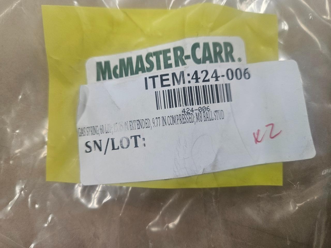 2 New McMaster 4138T556 Gas Extension Springs 60 lbf x M8 Ball Stud x 15.24" - New - Image 3