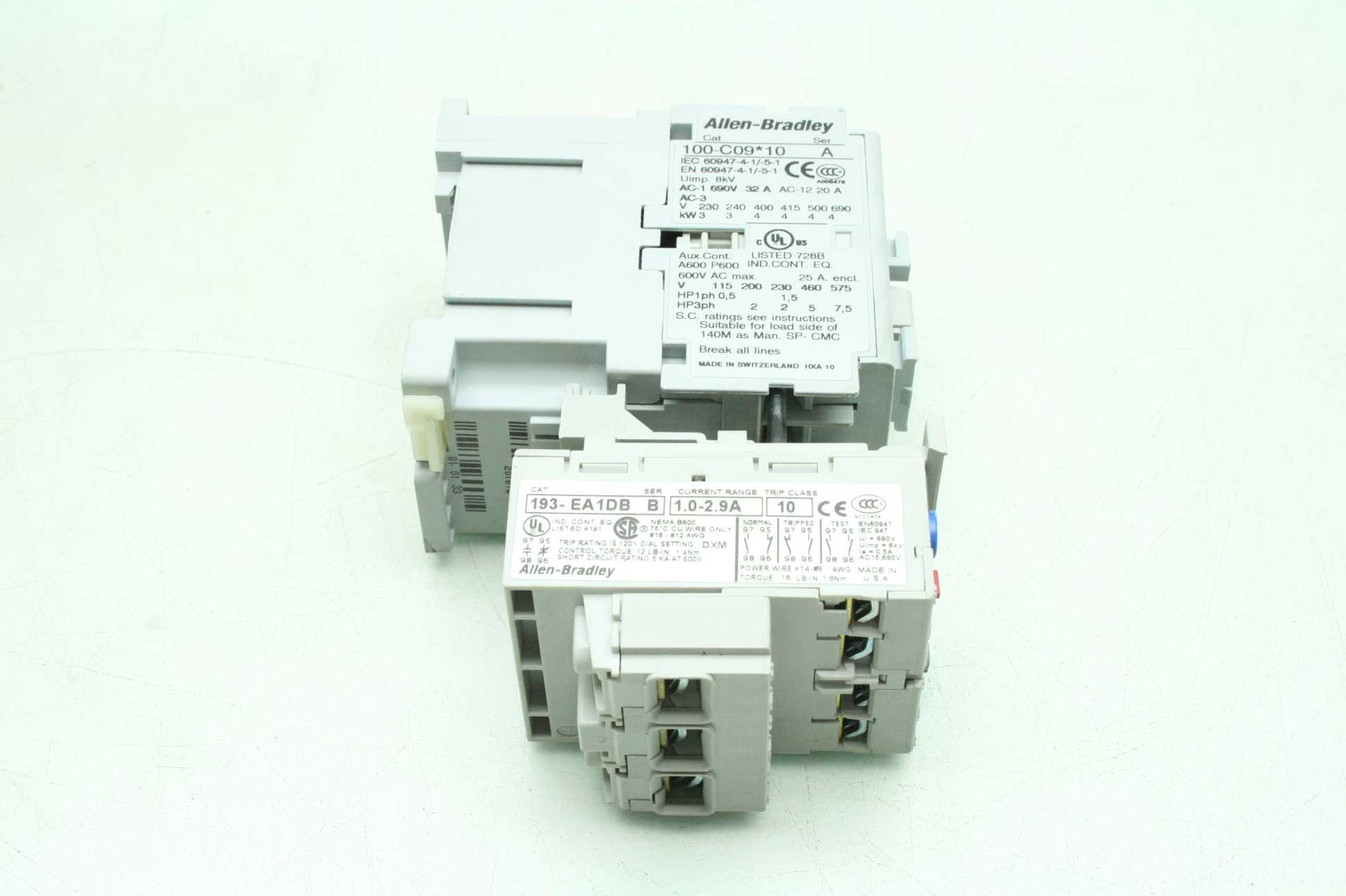 Allen Bradley 100-C09*10 Contactor + 193-EA1DB Relay, Contactor Assembly - Used - Image 10