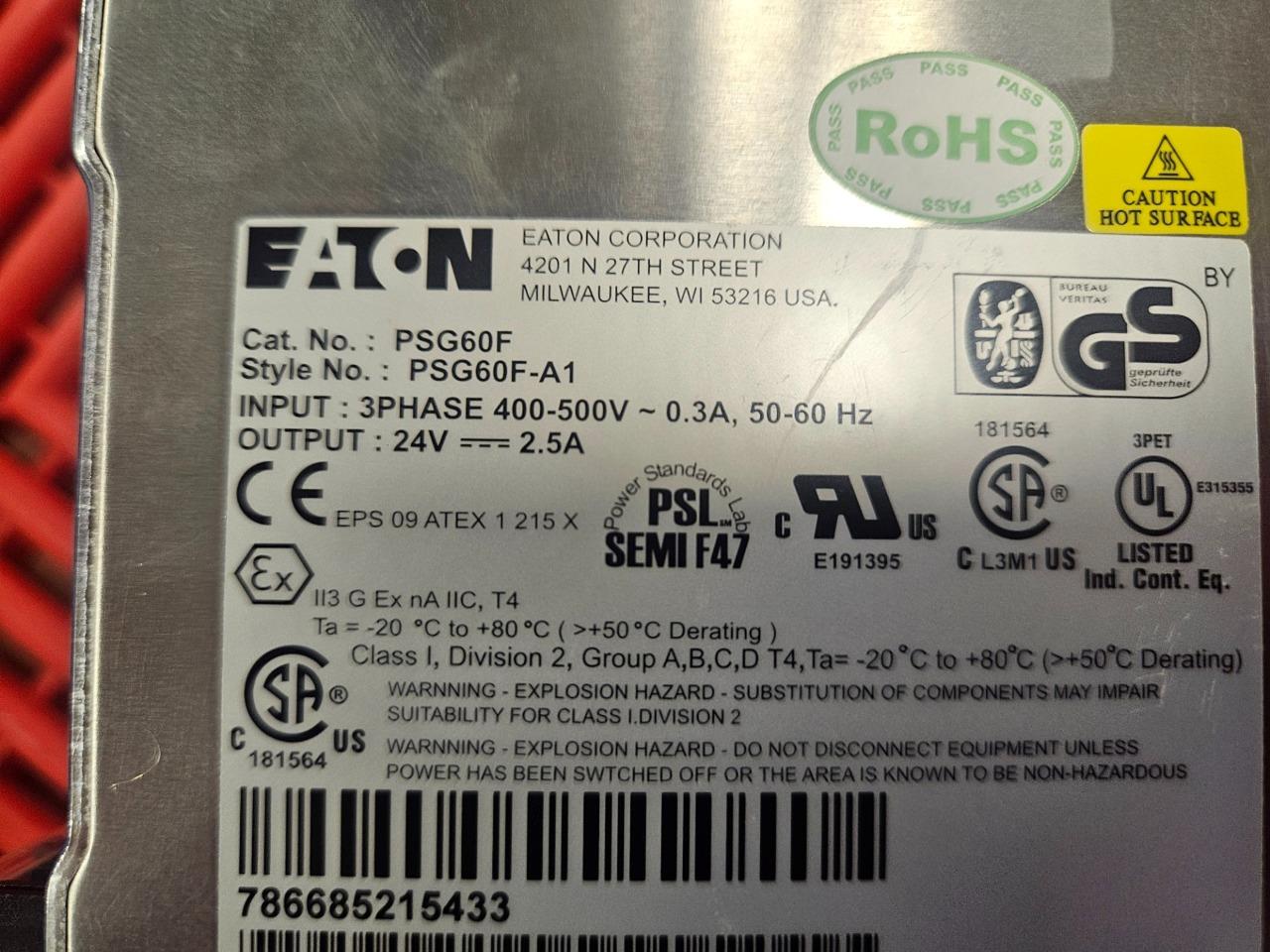 Eaton PSG60F 24V DC Power Supply 400-500V AC Input / 24V DC Output 2.5A - Used - Image 13