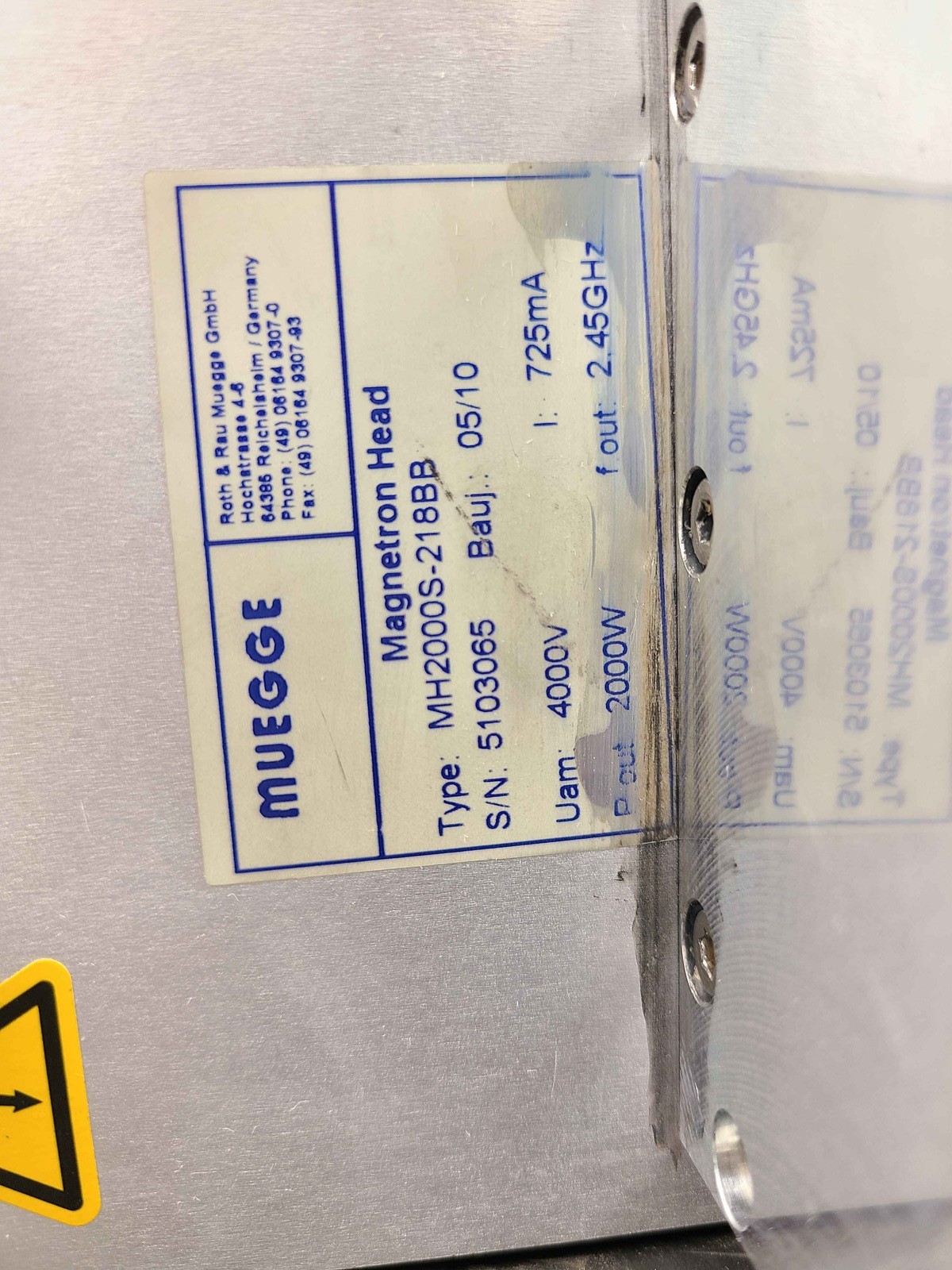 Muegge MX3000X-126KL RF Power Supply Microwave with Magnetron Head MH2000S-218BB - Used - Image 4