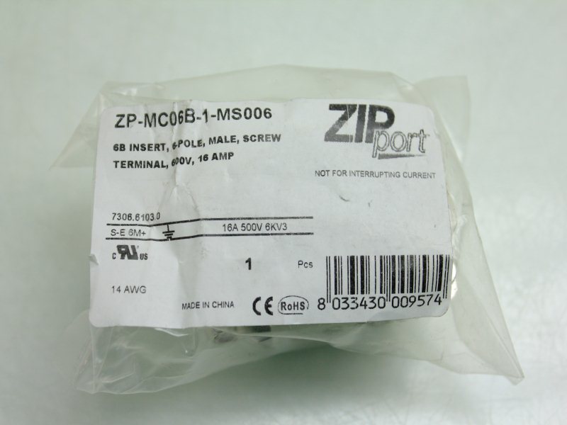 New 12 ZIPport ZP-MC06B-1-MS006 6B Male Industrial Connector 6 Pole 600V /16A - New - Image 8
