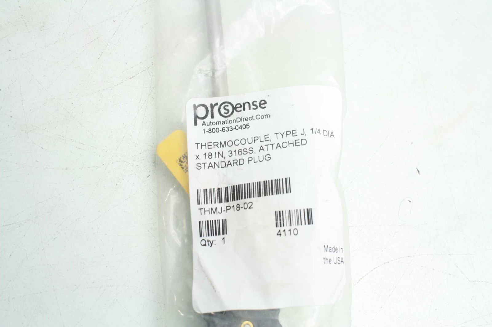 New Automation Direct THMJ-P18-02 Type J Thermocouple Probe / 18" / 316SS - New - Image 5