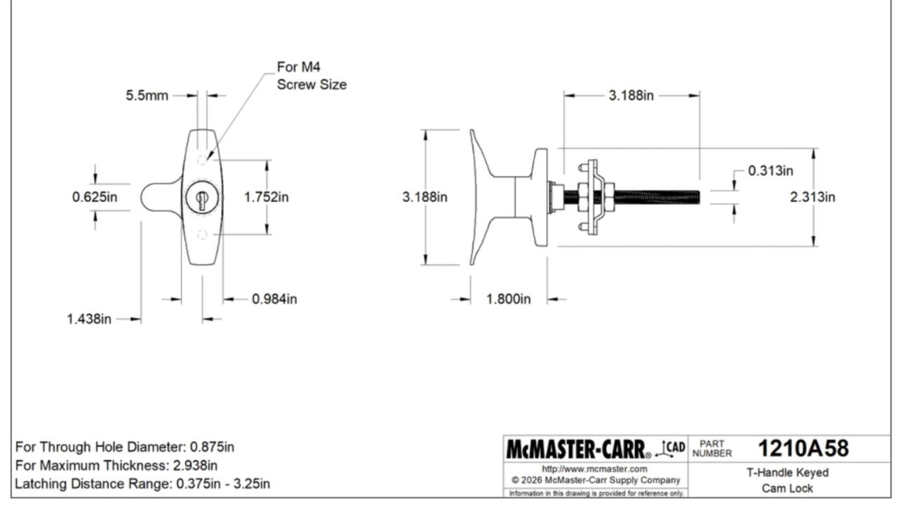 New McMaster 1210A58 T-Handle Keyed Cam Lock Adjustable Latching Distance CW - New - Image 6