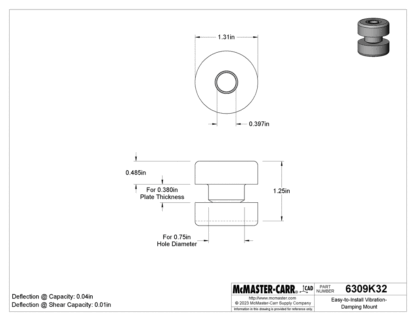 New McMaster 6309K32 Vibration Dampening Grommet Clamp 3/8" Bolt - New - Image 14