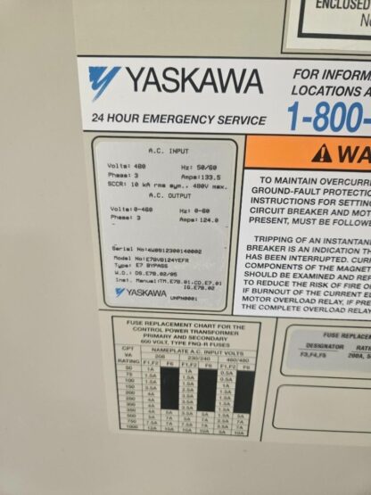 Yaskawa 100 HP / 480V Bypass VFD Drive E7BVB124YEFR / CIMR-E7U4055 - Used - Image 6