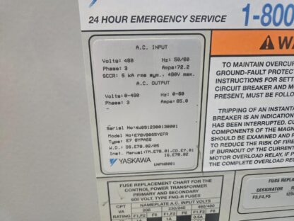 Yaskawa 50 HP / 480V Bypass VFD Drive E7BVB065YEFR / CIMR-E7U4030 - Used - Image 20