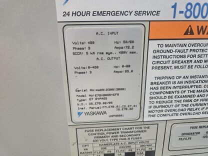 Yaskawa 50 HP / 480V Bypass VFD Drive E7BVB065YEFR / CIMR-E7U4030 - Used - Image 6